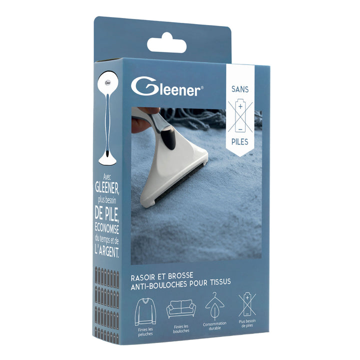 Rasoir et brosse anti-bouloches pour tissus vendu dans une boîte de carton