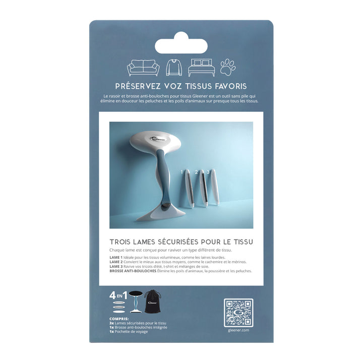 Rasoir et brosse anti-bouloches pour tissus vendu dans une boîte de carton