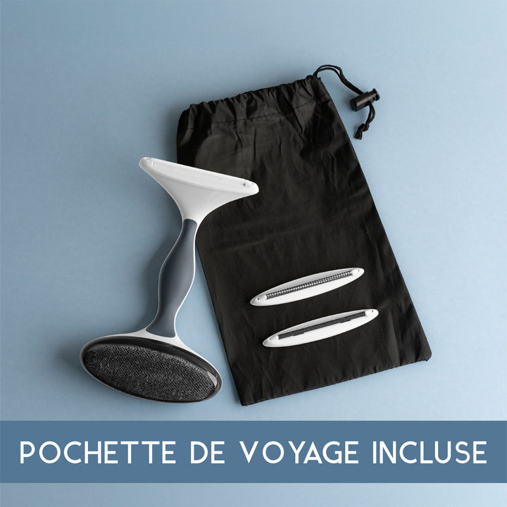 Rasoir et brosse anti-bouloches pour tissus vendu dans une boîte de carton