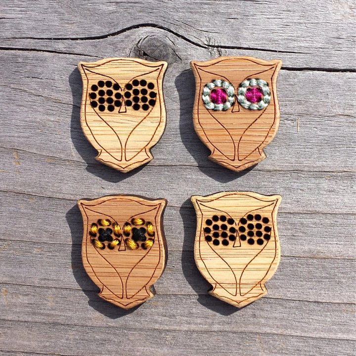 Bouton Hibou en bois à broder