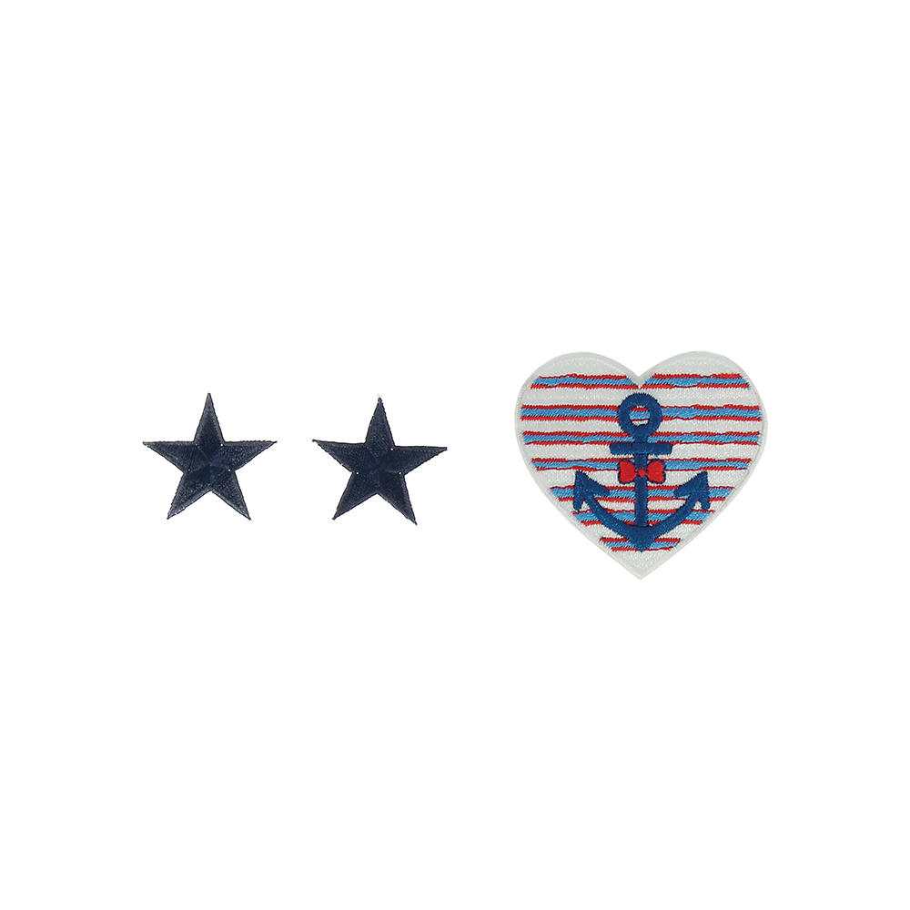 Set of 2 blue stars + iron-on marine heart