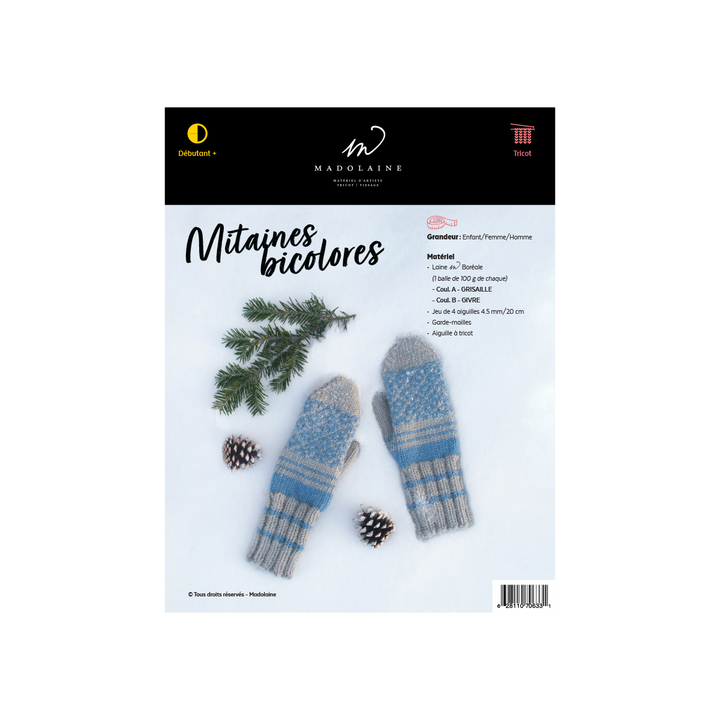 Patron de tricot M - Mitaines Bicolores
