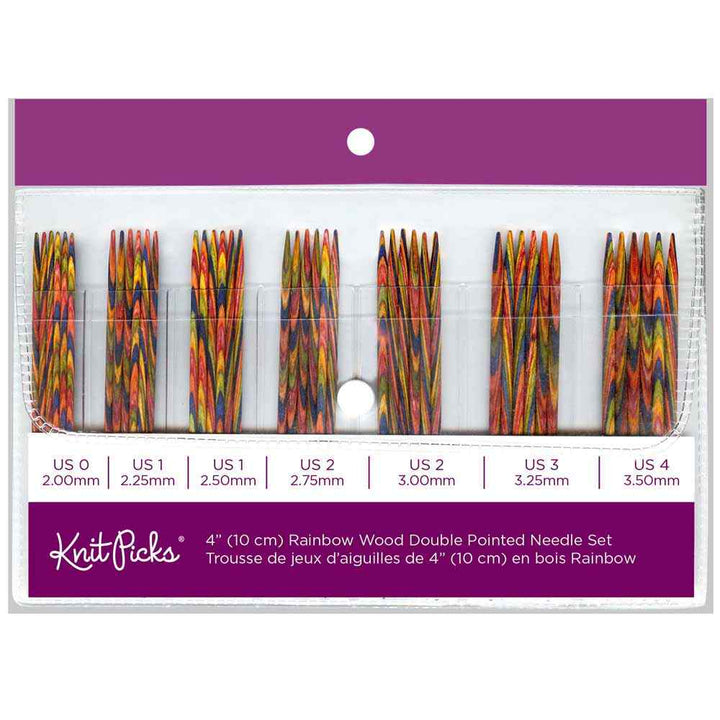 Rainbow Wood Double Point Knitting Needle Set 10 cm (4″)