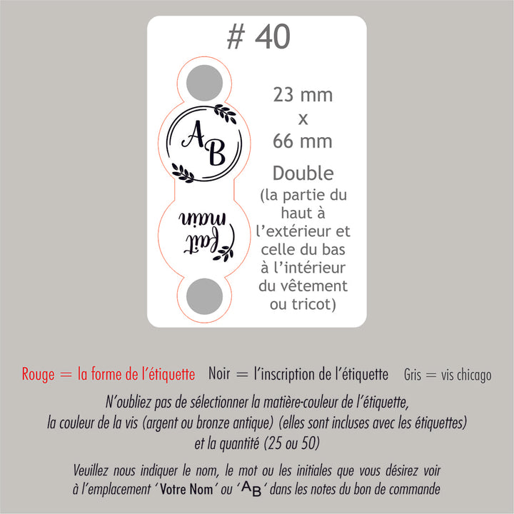 #40 Étiquettes personnalisées pliables avec vis chicago