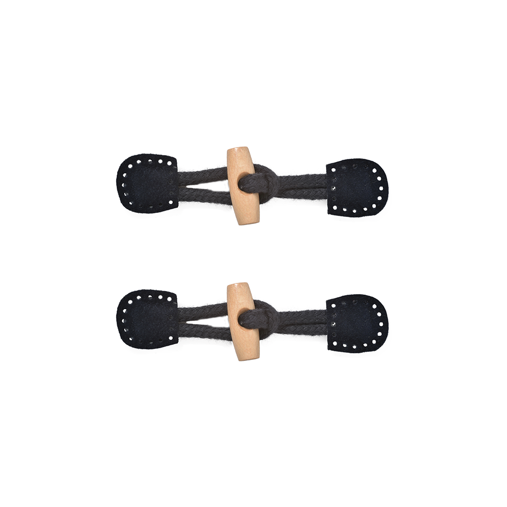 Set of 2 perforated navy frogs with wooden buchette 