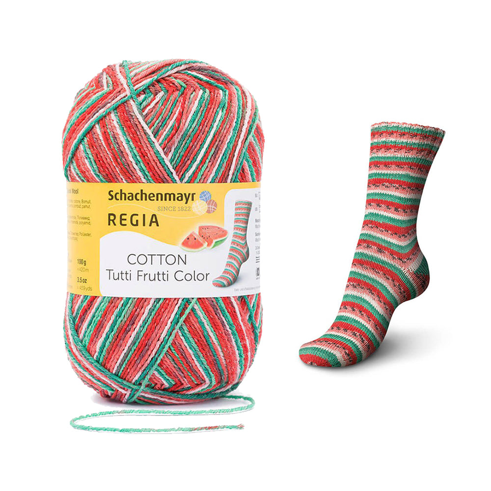 Regia Cotton Tutti Frutti Yarn - Dragonfruit Color 2419, 100g Cotton Blend Sock Yarn