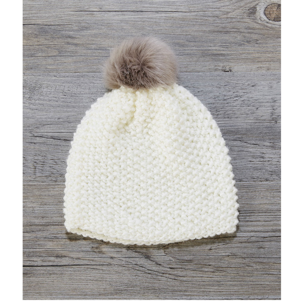 13 - Women's pompom hat (rice stitch beanie) (WEB version)